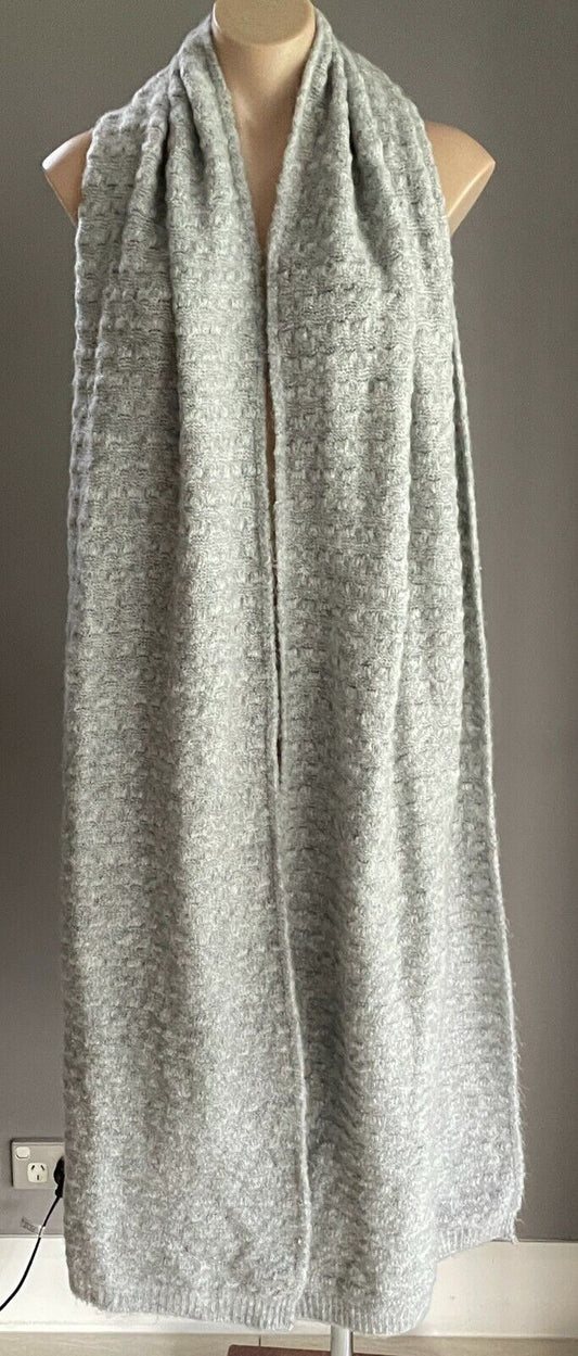 SCARF Ladies Wool Knit Large Grey Decorative Stitch Wrap - Super Warm & Cosy