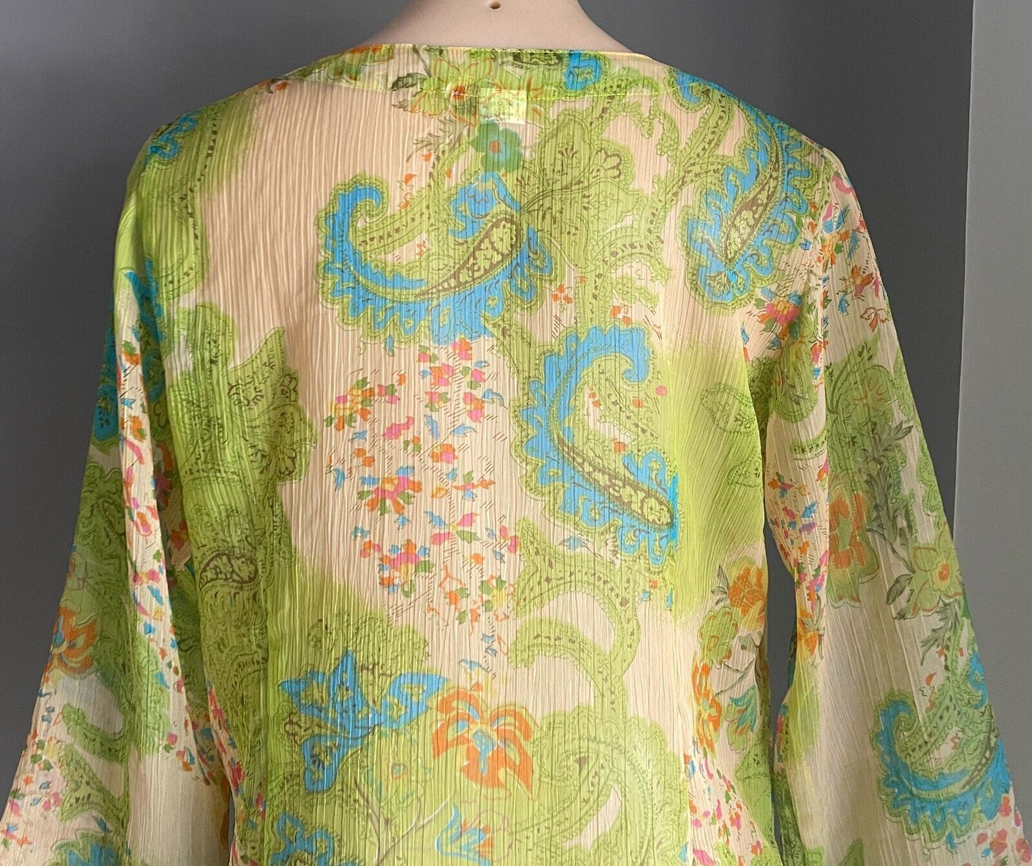 Beach Cover Top Multicoloured Tunic Paisley & Floral Semi Sheer 3/4 Sleeve Sz 10