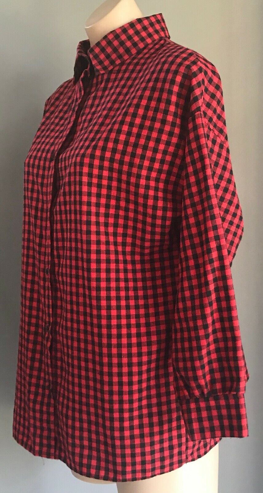 DARPHIN Button Shirt Black Red Check CrossOver Open Back Long Sleeve Top Size 14