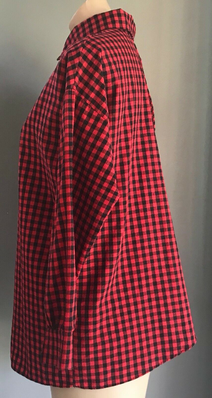 DARPHIN Button Shirt Black Red Check CrossOver Open Back Long Sleeve Top Size 14