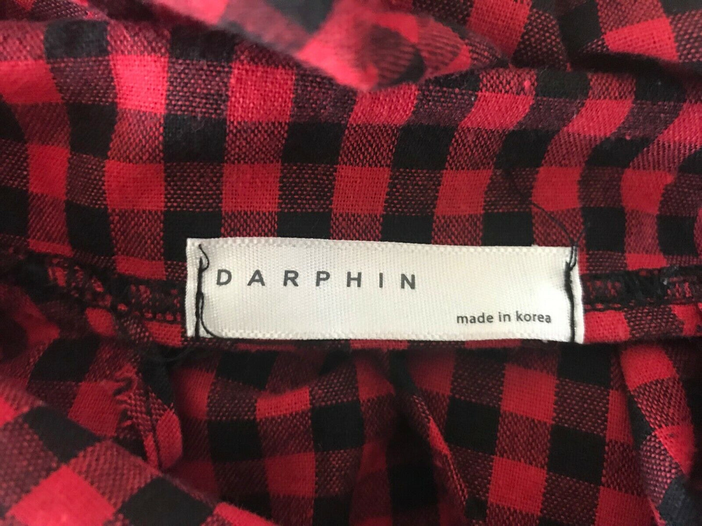 DARPHIN Button Shirt Black Red Check CrossOver Open Back Long Sleeve Top Size 14