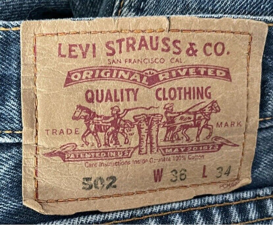 LEVI Strauss & Co Mens 502 Jeans Mid Blue Denim Tapered Leg Button Fly W36 L34