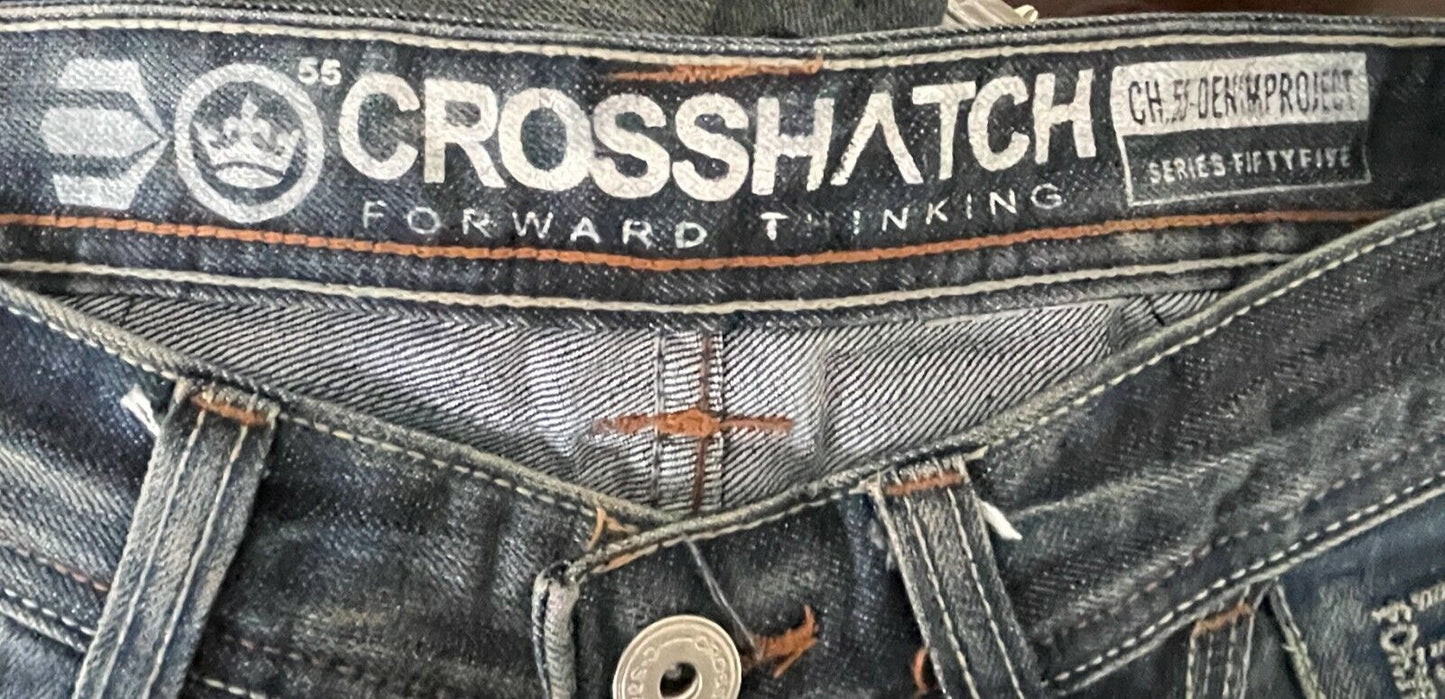 Mens CROSSHATCH Hornet Jeans Straight Leg Dark Denim Wash Fray Hem Sz 30 W 80cm