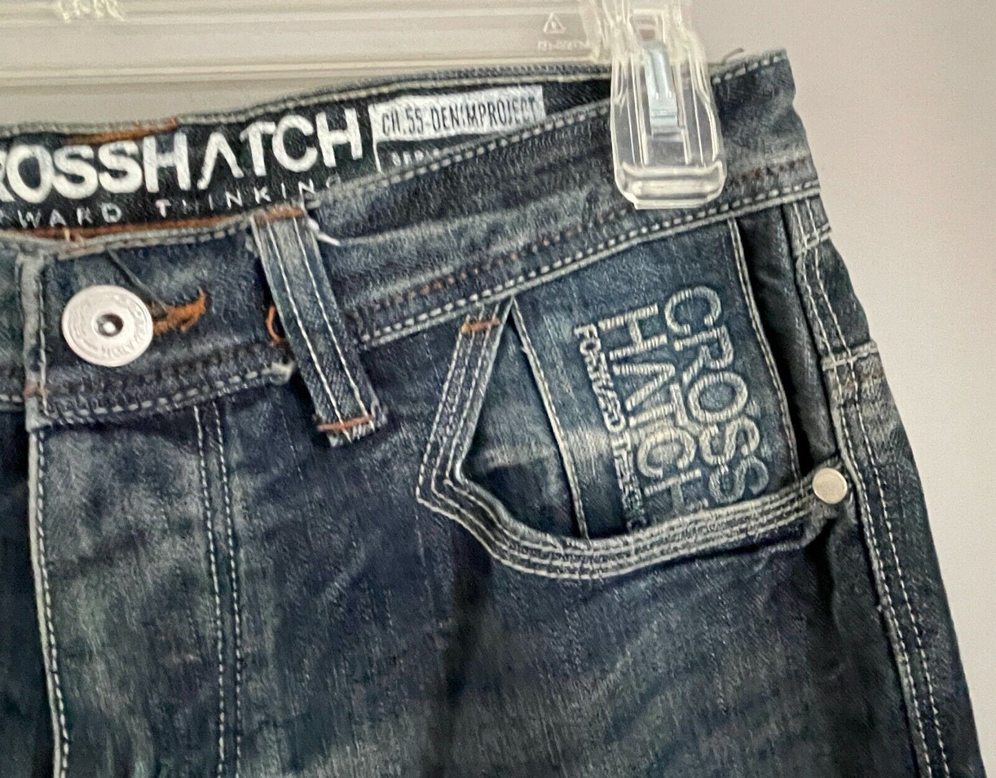 Mens CROSSHATCH Hornet Jeans Straight Leg Dark Denim Wash Fray Hem Sz 30 W 80cm