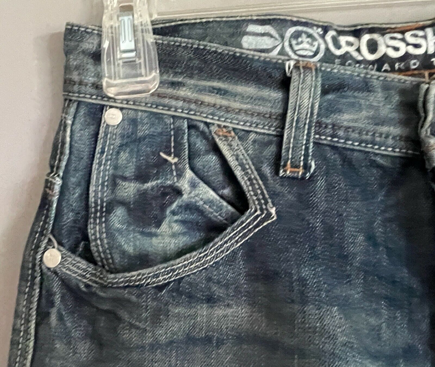 Mens CROSSHATCH Hornet Jeans Straight Leg Dark Denim Wash Fray Hem Sz 30 W 80cm