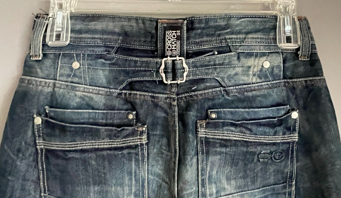 Mens CROSSHATCH Hornet Jeans Straight Leg Dark Denim Wash Fray Hem Sz 30 W 80cm