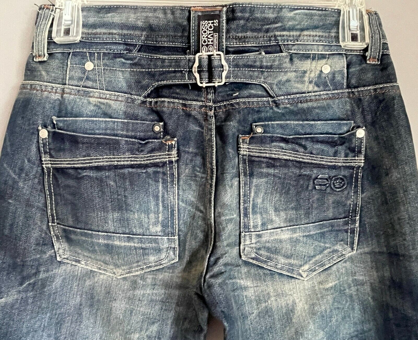 Mens CROSSHATCH Hornet Jeans Straight Leg Dark Denim Wash Fray Hem Sz 30 W 80cm