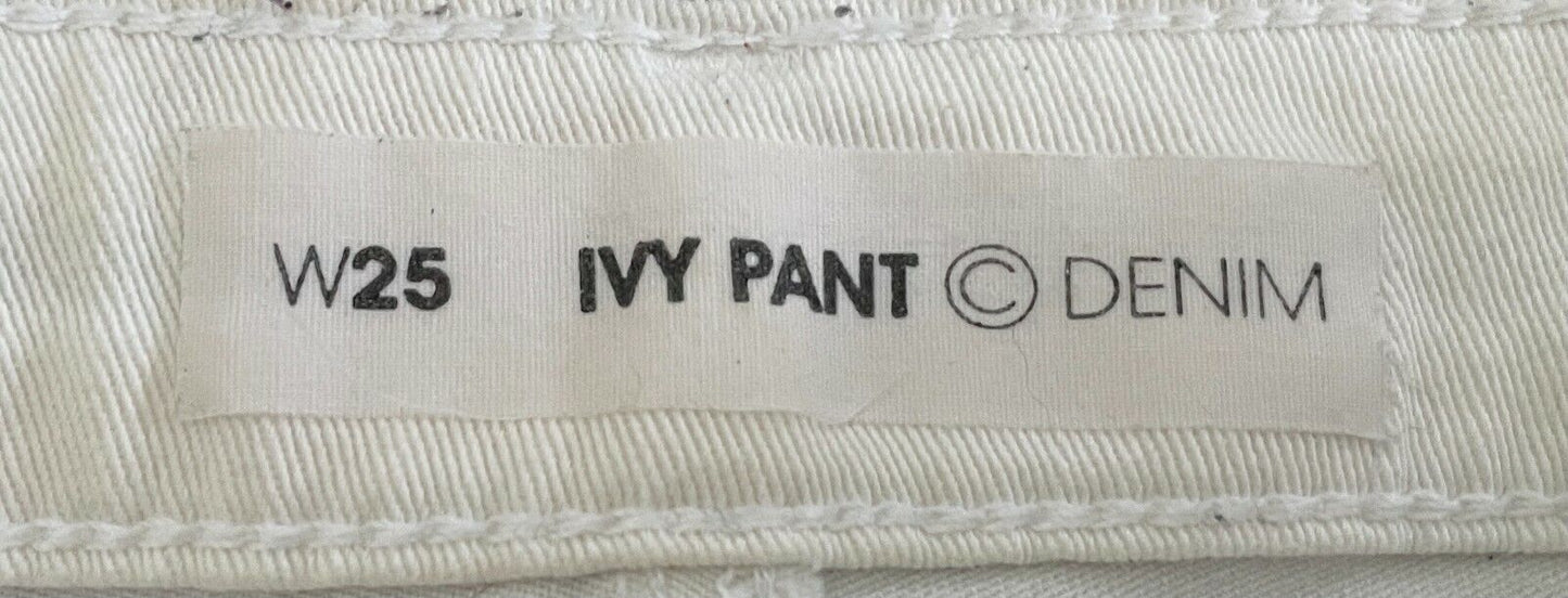 CUBUS Ivy Pant Denim Jeans White Skinny Leg Stretch Black Embroidery W25 AU6 NEW
