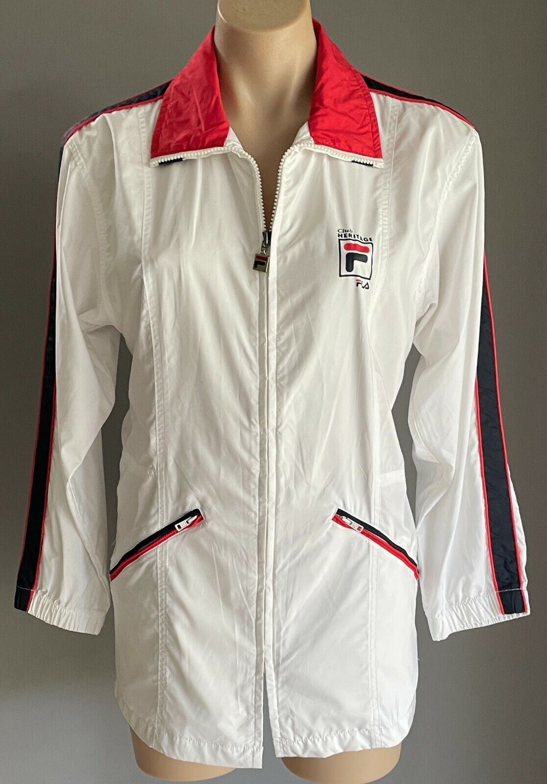 FILA Jacket Club Heritage Zip Front White WindCheater Ladies Size 40 AU 10 NEW