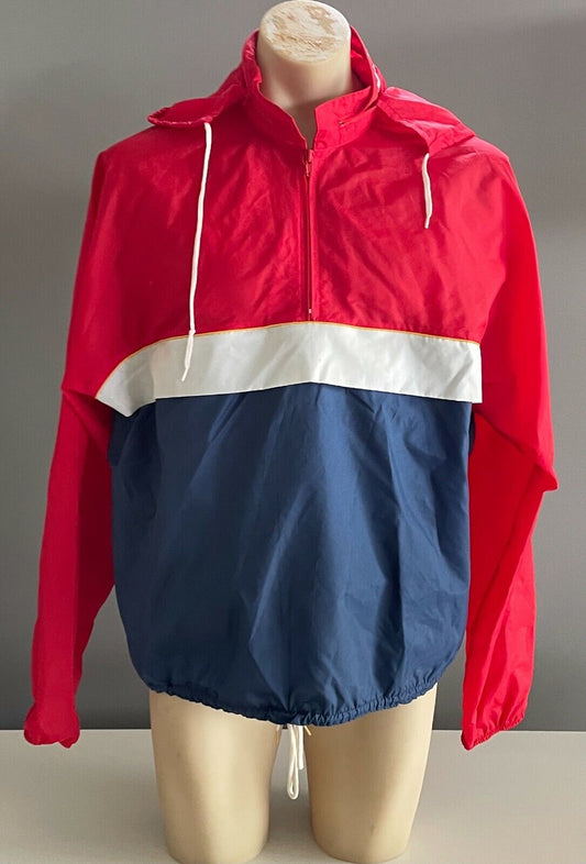FOURBROS Outdoor Jacket Red White Blue Light Wind Cheater XL 132cm NOS Vintage