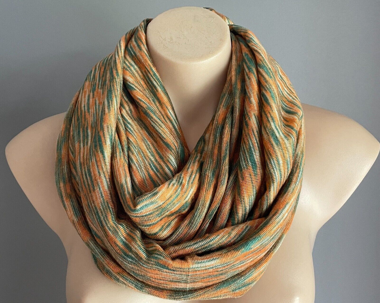 Infinity Scarf Orange Khaki Beige Fine Knit Snood Neck Wrap Unisex NEW