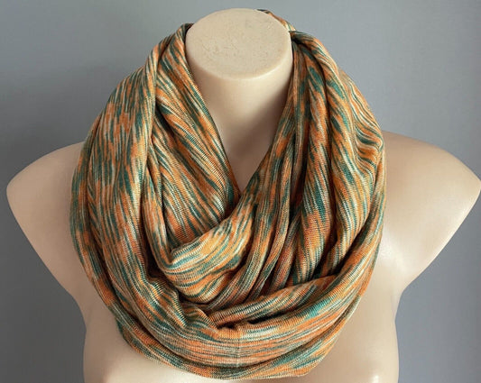Infinity Scarf Orange Khaki Beige Fine Knit Snood Neck Wrap Unisex NEW