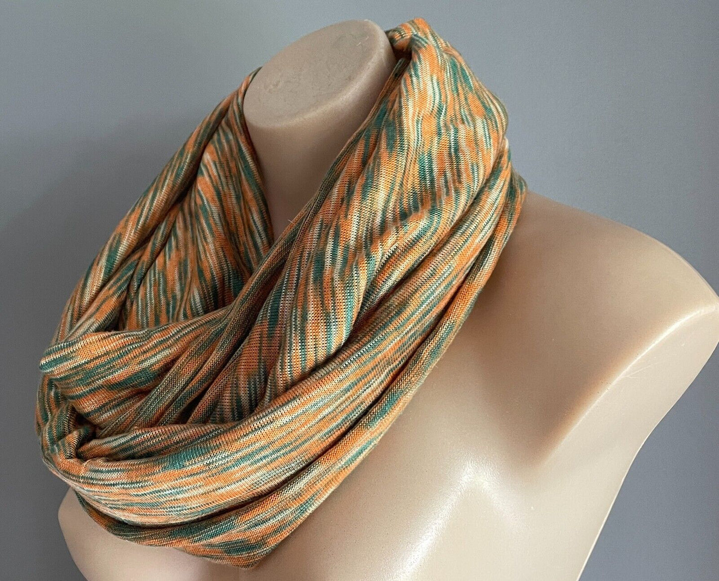 Infinity Scarf Orange Khaki Beige Fine Knit Snood Neck Wrap Unisex NEW