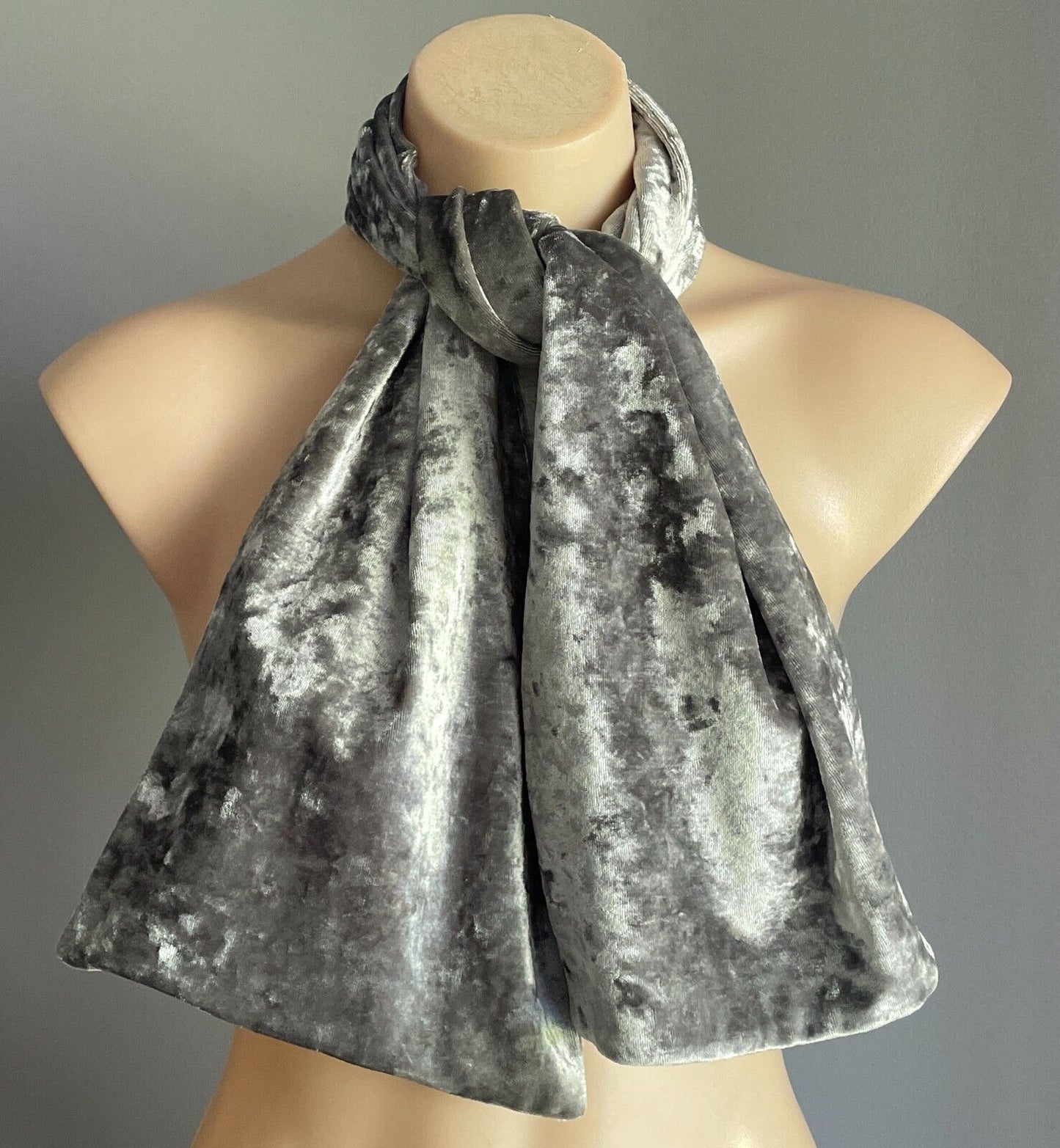 Neck Scarf  Silver Grey Velour Rectangle Luxurious Feel Velvet Double Sided NEW