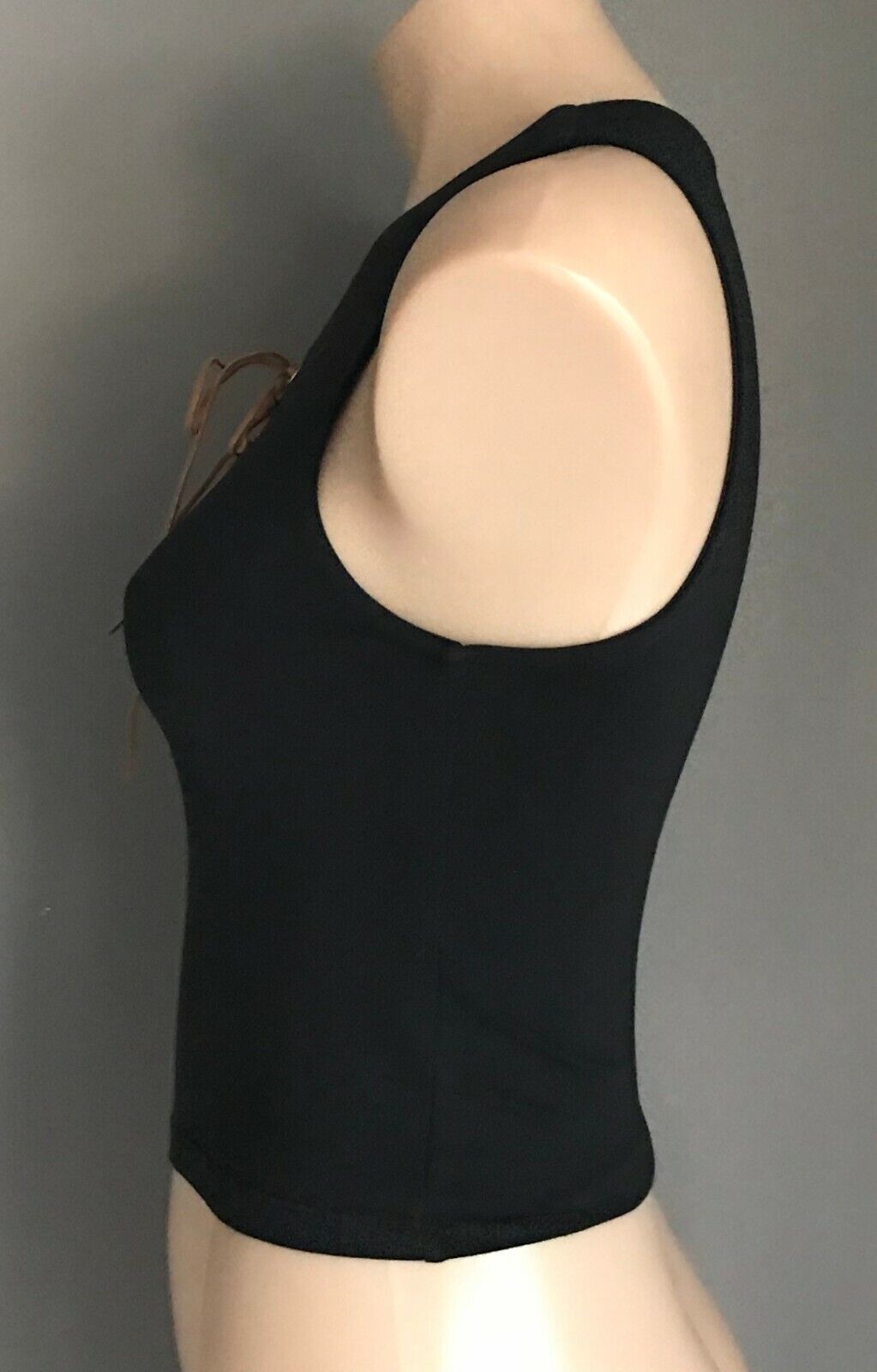 DREAM HOUSE Crop Top Black Stretch Sleeveless Laces at Chest Size 10 1970's Look