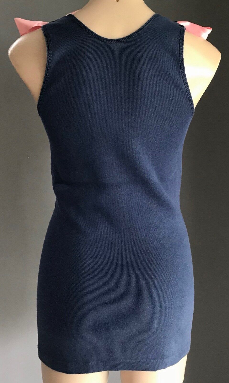 SILICONE SATURDAYS Tank Top Blue Sleeveless Stretch  w Pink Bow Tie Trim Size 12