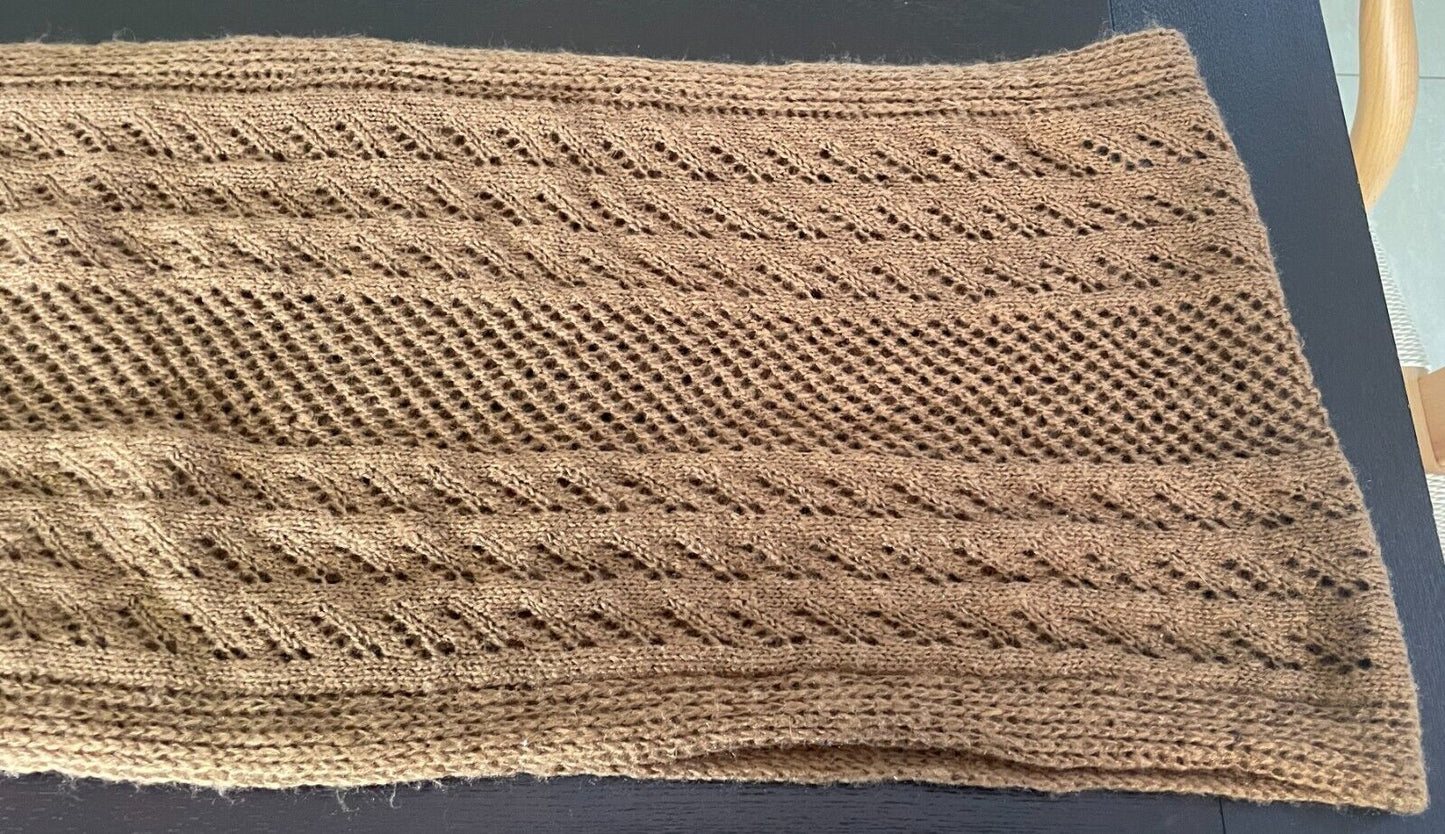 RUBI Infinity Scarf Light Brown Decorative Stitch Knit Snood Neck Wrap Soft Warm
