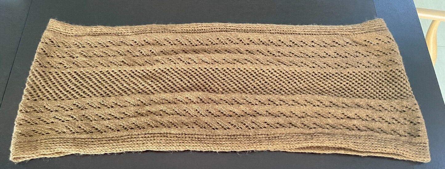 RUBI Infinity Scarf Light Brown Decorative Stitch Knit Snood Neck Wrap Soft Warm