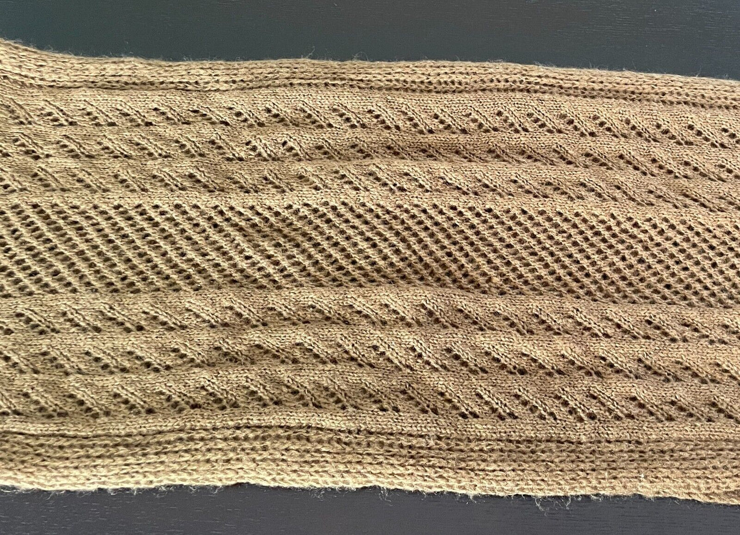 RUBI Infinity Scarf Light Brown Decorative Stitch Knit Snood Neck Wrap Soft Warm