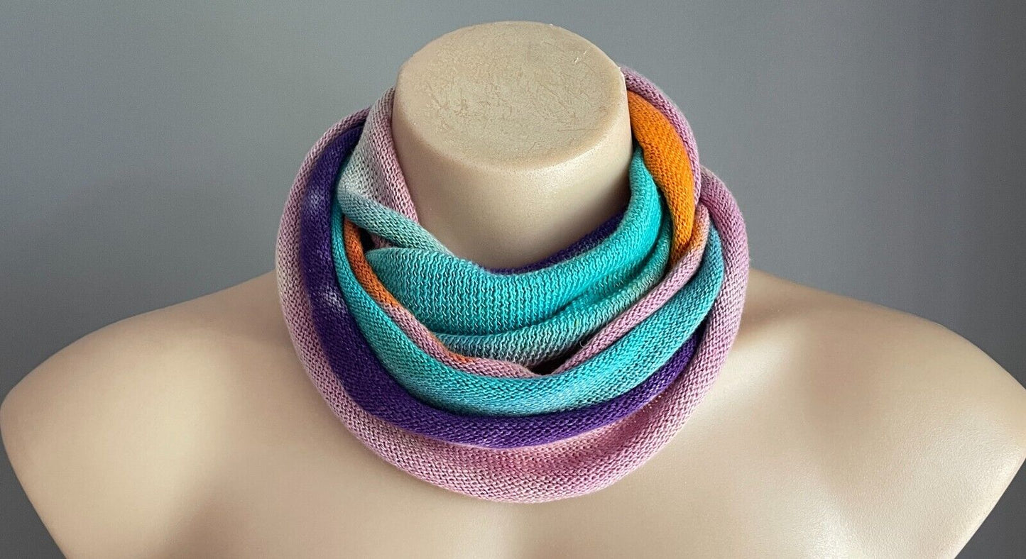 Infinity Scarf RAINBOW Multicolour Tie Dye Fine Knit Headband Neck Boho Hippie