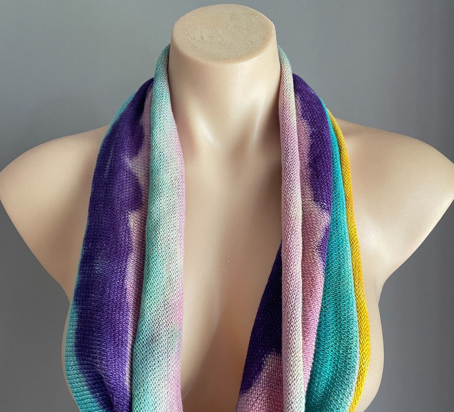 Infinity Scarf RAINBOW Multicolour Tie Dye Fine Knit Headband Neck Boho Hippie