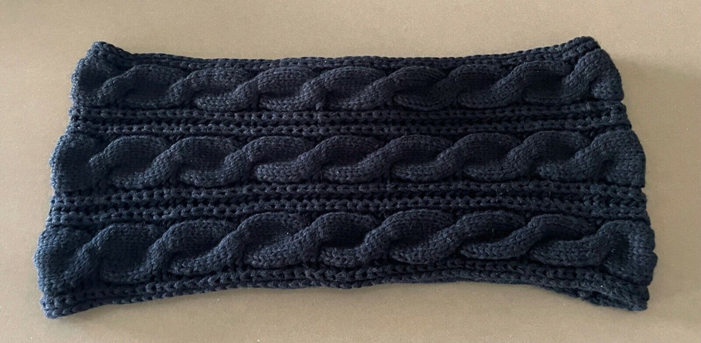 Infinity Scarf Black Chunky Cable Knit w Burgundy Floral Trim Super Warm NECK