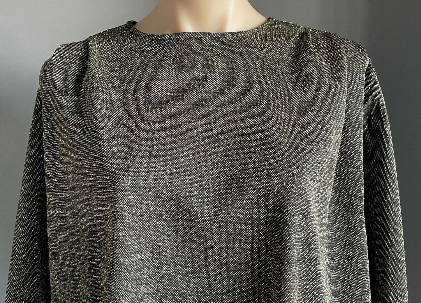 Vintage OFF MAIN Gold Lurex Blouse Tie Hem Long Sleeve Top Ladies Size 18