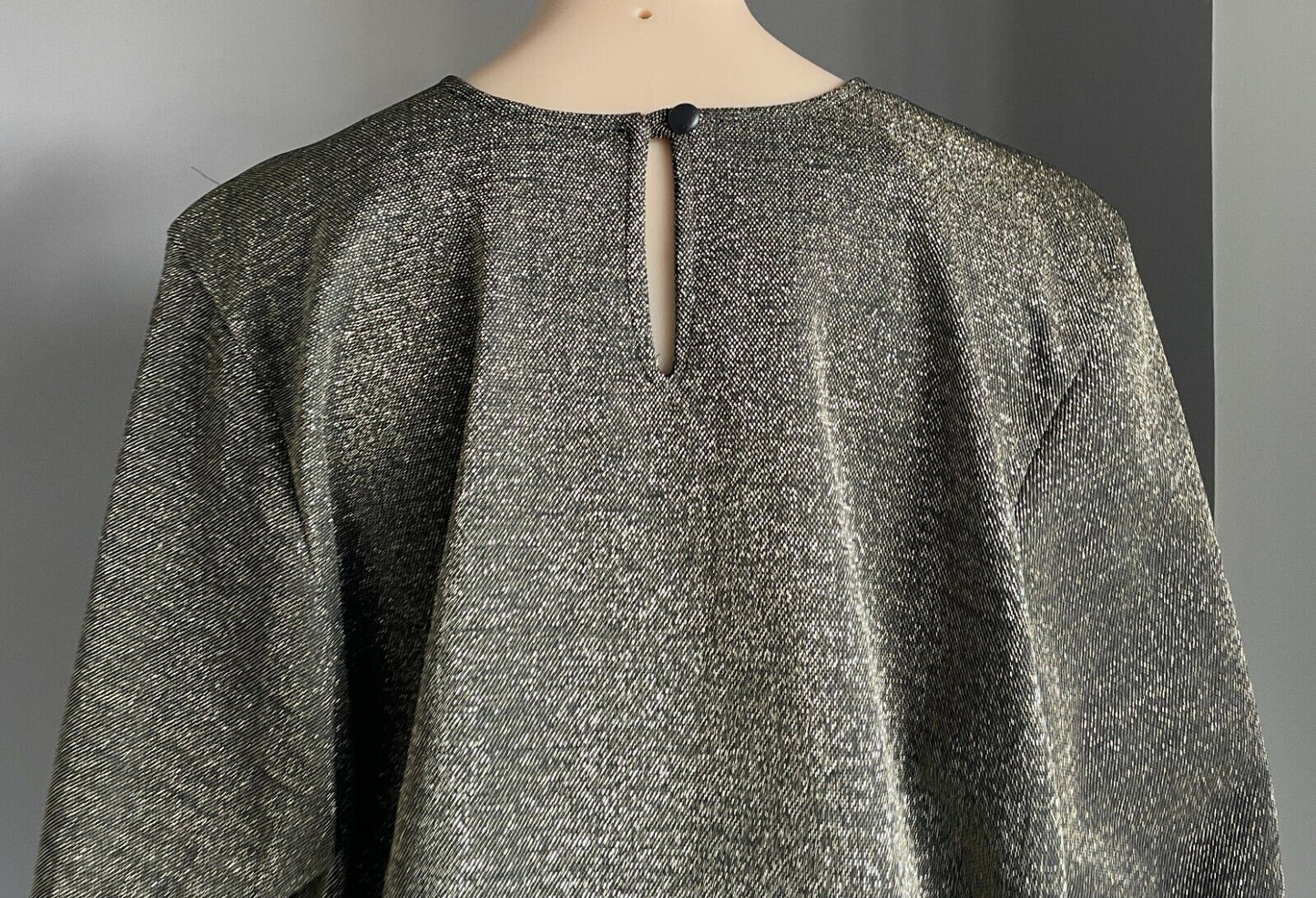 Vintage OFF MAIN Gold Lurex Blouse Tie Hem Long Sleeve Top Ladies Size 18