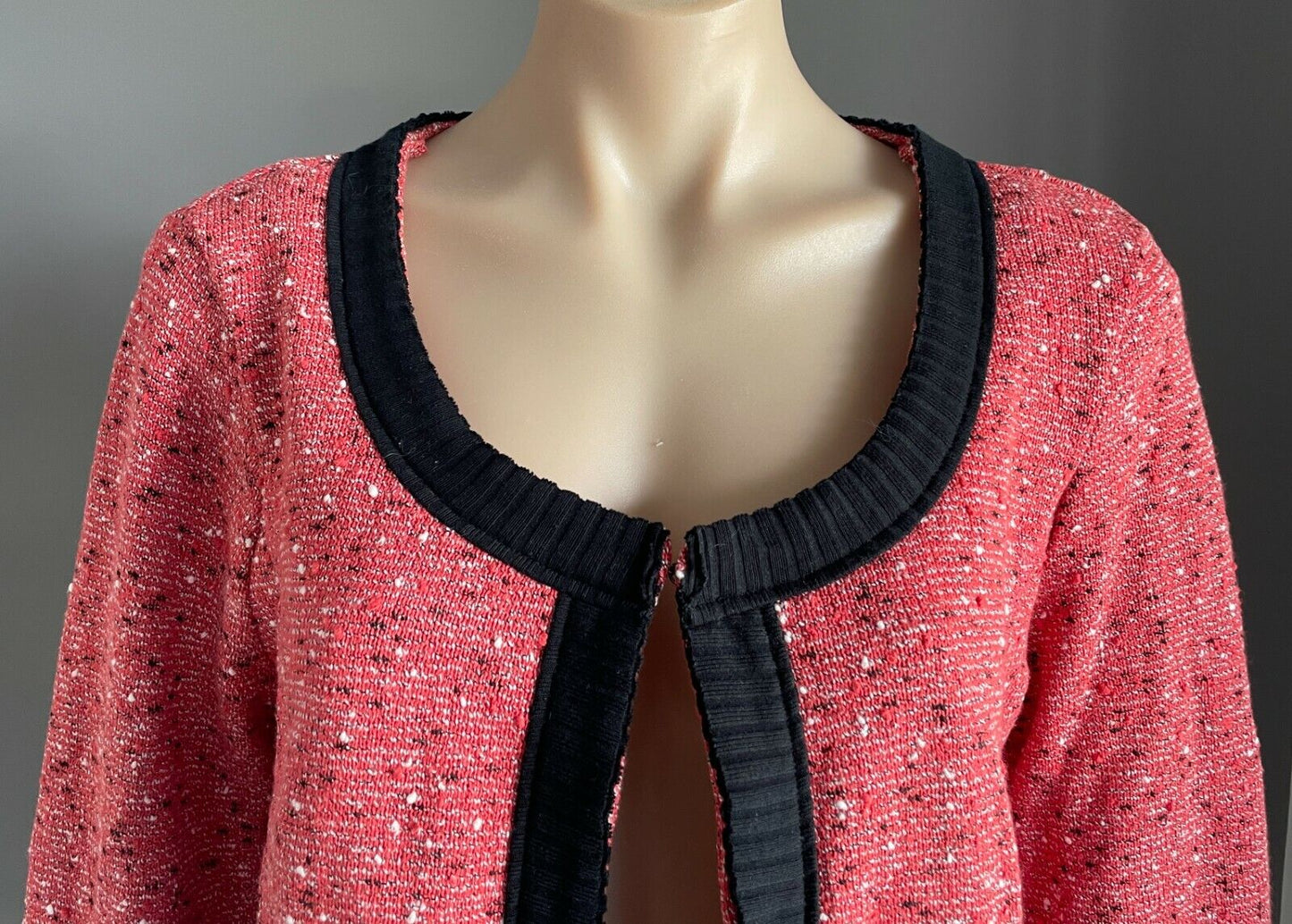 MISS SELFRIDGE Jacket Boucle Red Black White Fleck 3/4 Sleeve Cardi Size 14