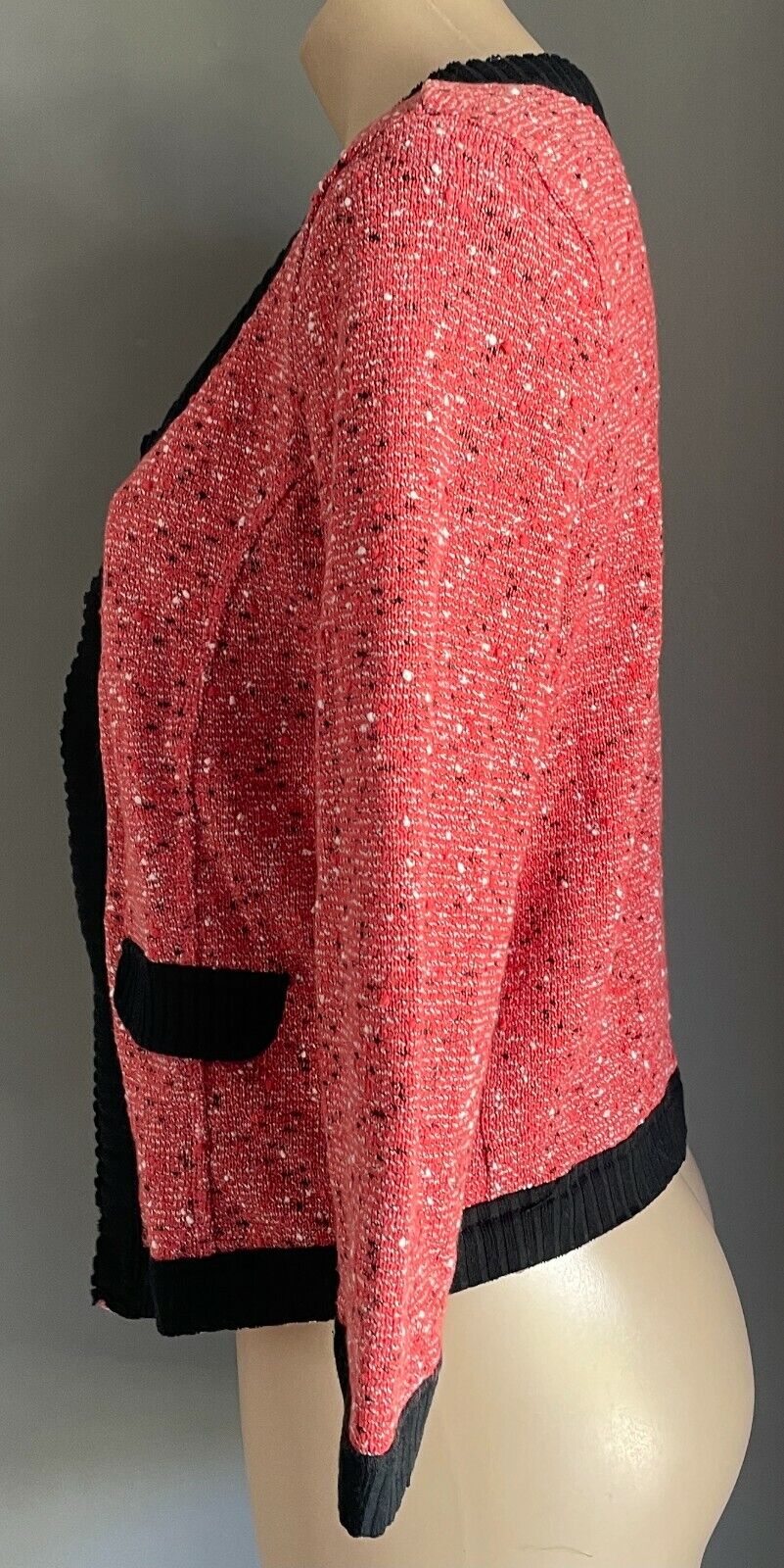 MISS SELFRIDGE Jacket Boucle Red Black White Fleck 3/4 Sleeve Cardi Size 14