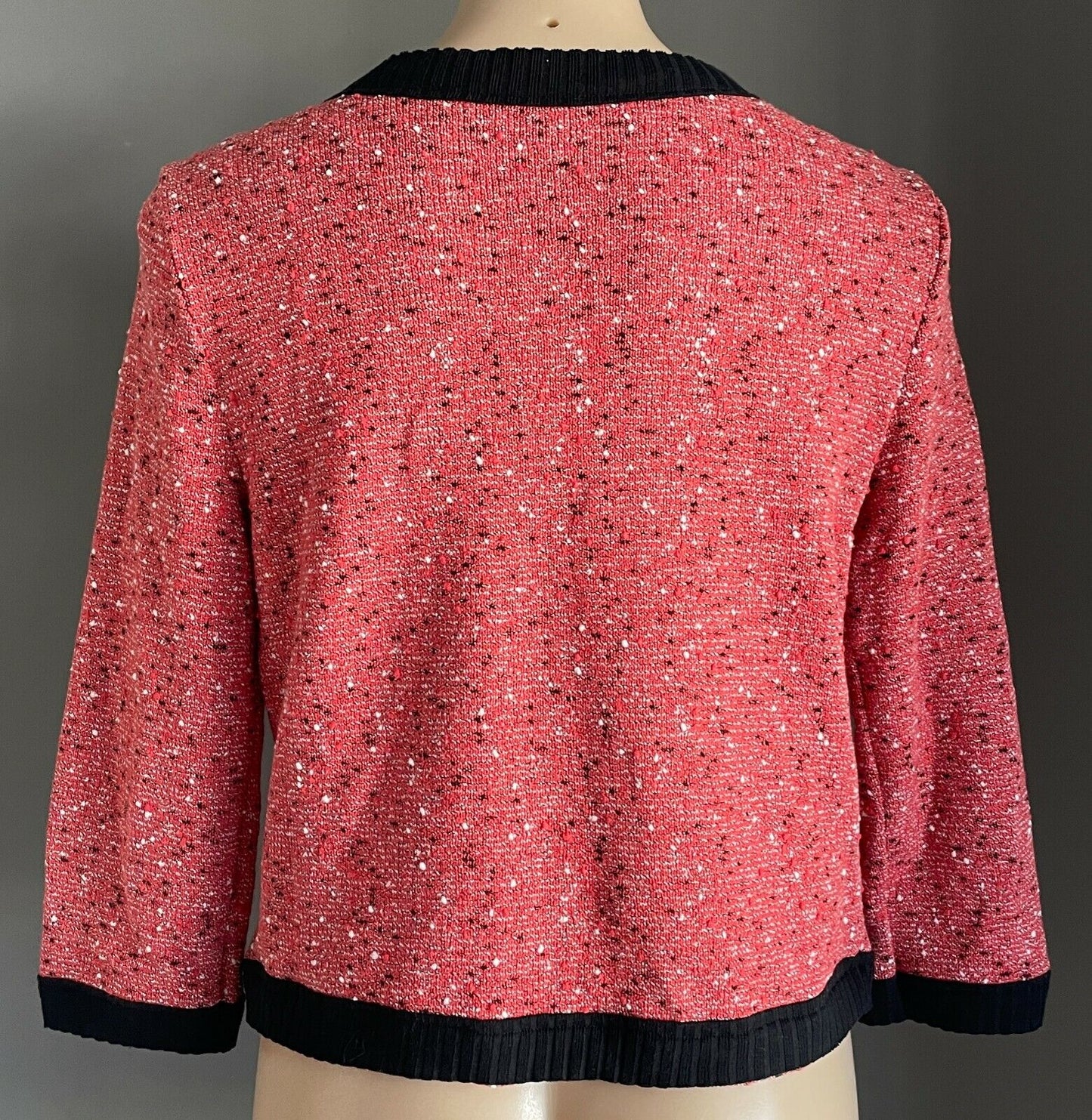 MISS SELFRIDGE Jacket Boucle Red Black White Fleck 3/4 Sleeve Cardi Size 14