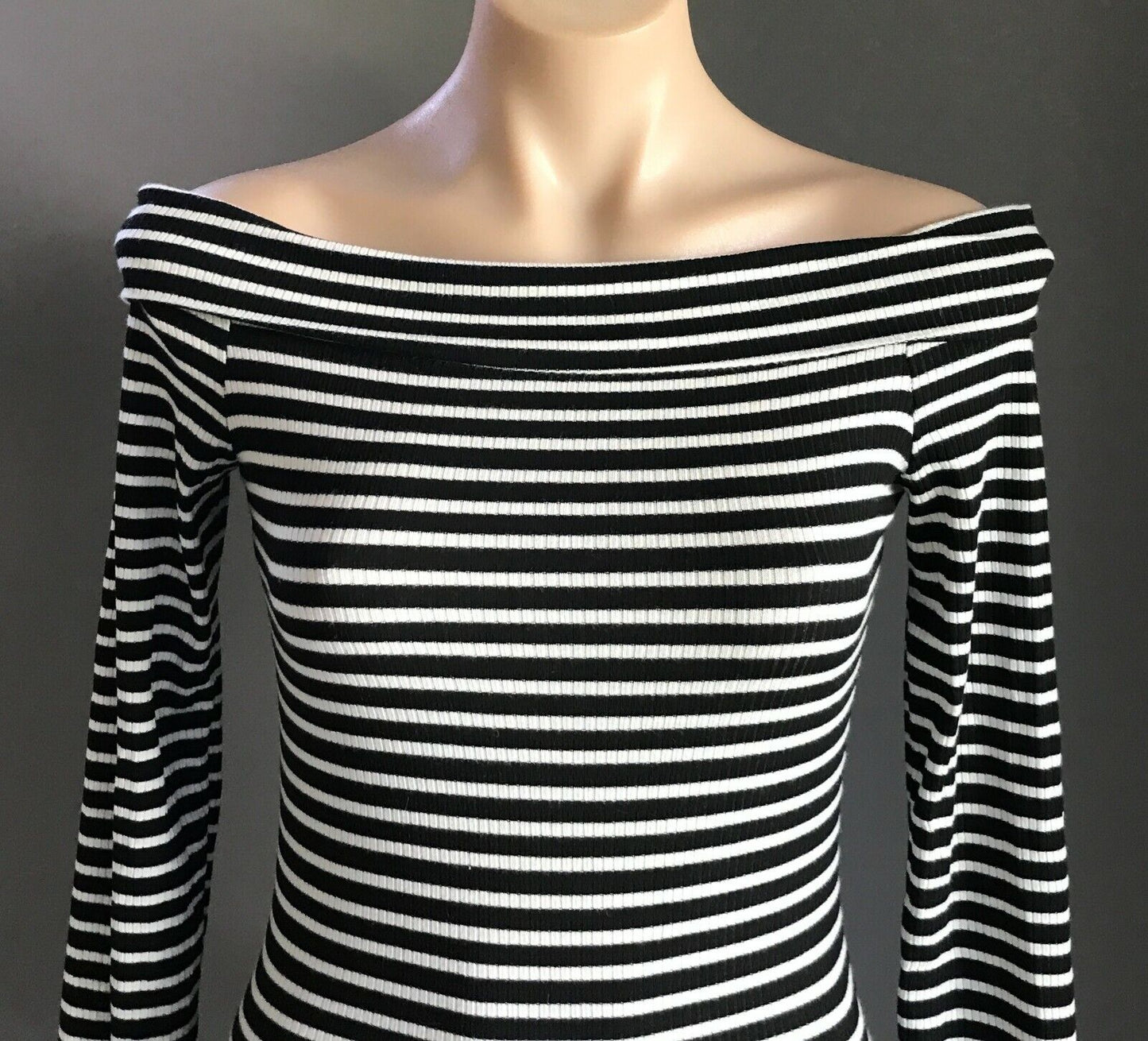 ONE ❤️ CLOTHING Los Angeles Bodysuit Black White Stripe Long Sleeve Bardot M 10