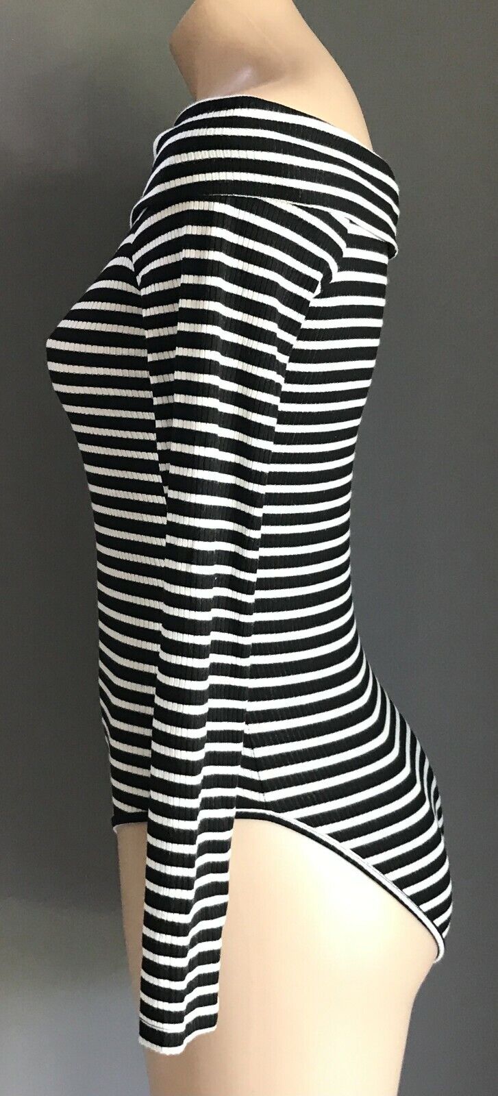 ONE ❤️ CLOTHING Los Angeles Bodysuit Black White Stripe Long Sleeve Bardot M 10