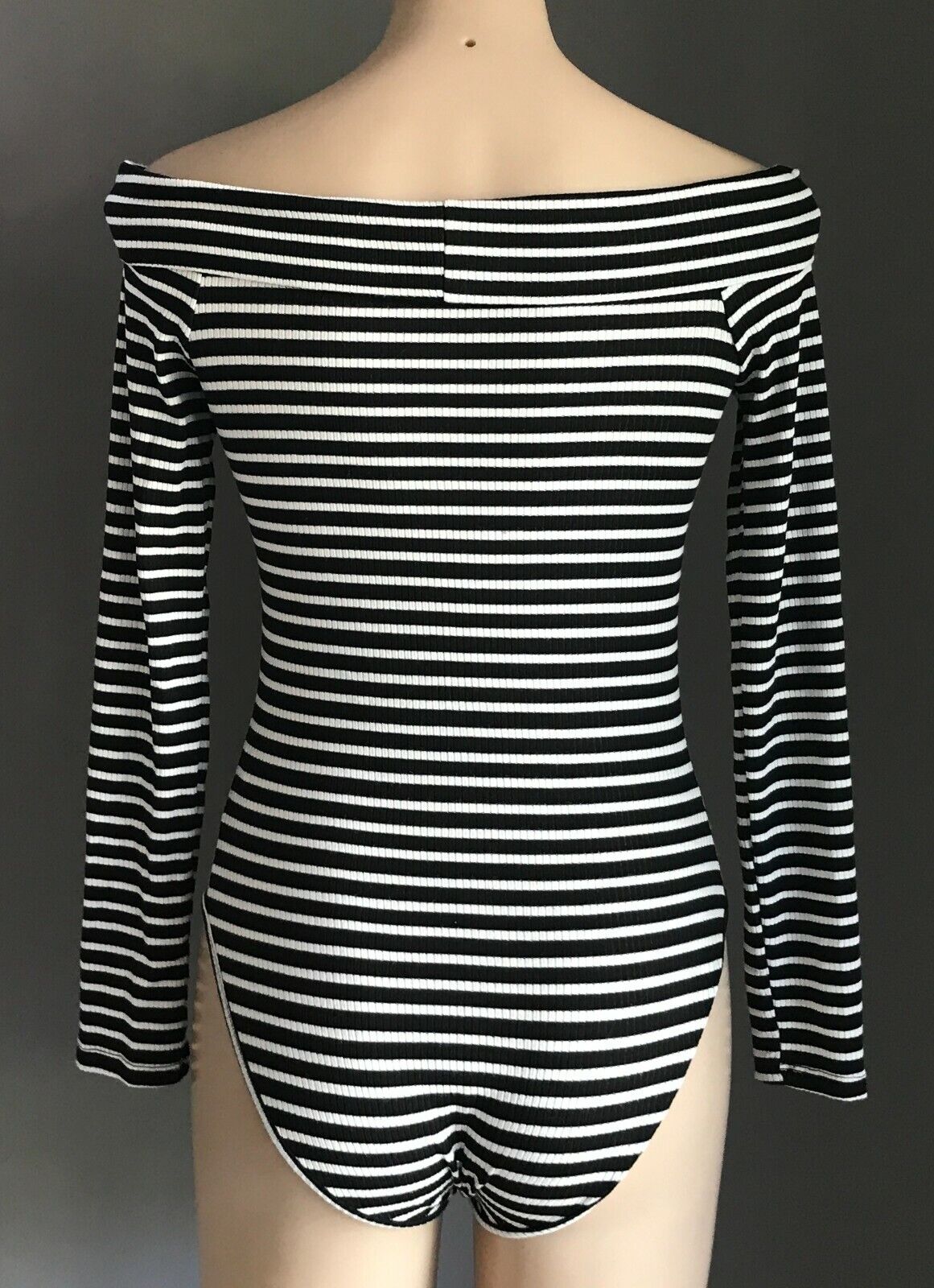 ONE ❤️ CLOTHING Los Angeles Bodysuit Black White Stripe Long Sleeve Bardot M 10