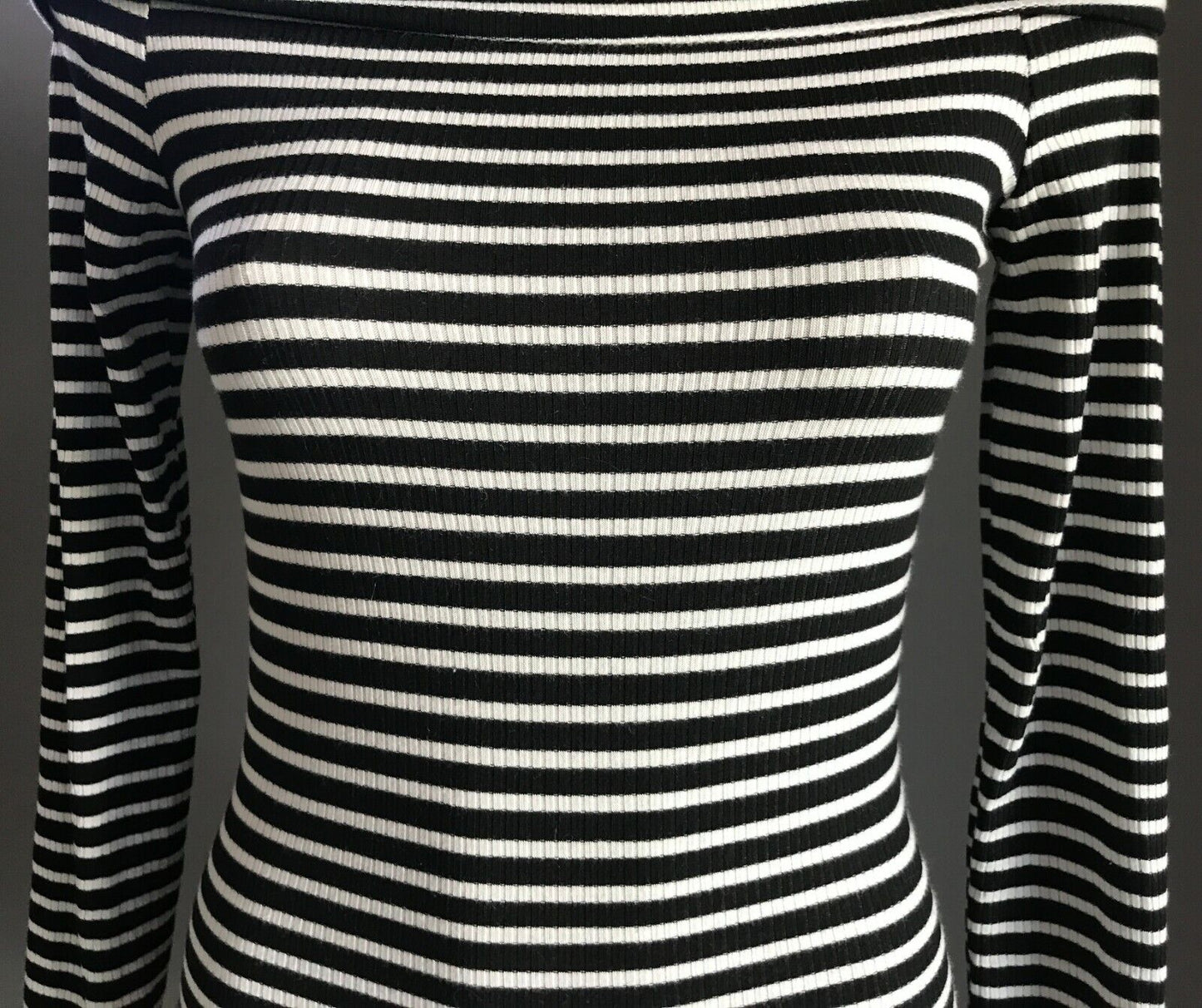 ONE ❤️ CLOTHING Los Angeles Bodysuit Black White Stripe Long Sleeve Bardot M 10