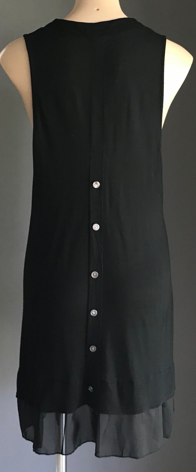 METEOR SHOWER Tunic Top Black Sequin Trim Sleeveless Sheer Ruffle Hem Size 14