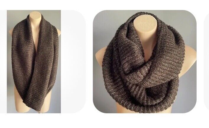 Infinity Scarf Brown & Gold Fleck Chunky Knit Snood Neck Wrap Soft Super Warm!