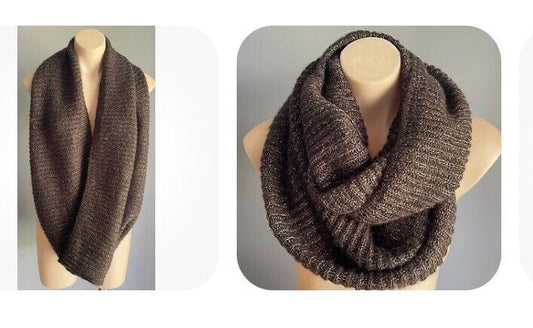 Infinity Scarf Brown & Gold Fleck Chunky Knit Snood Neck Wrap Soft Super Warm!