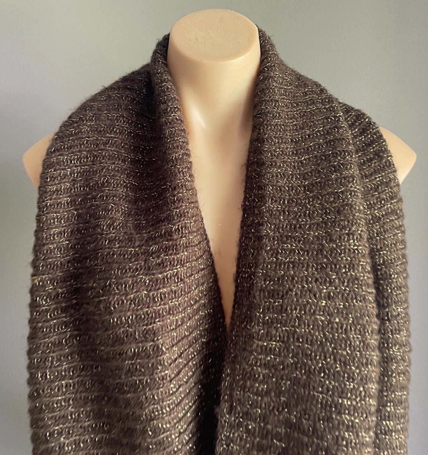 Infinity Scarf Brown & Gold Fleck Chunky Knit Snood Neck Wrap Soft Super Warm!