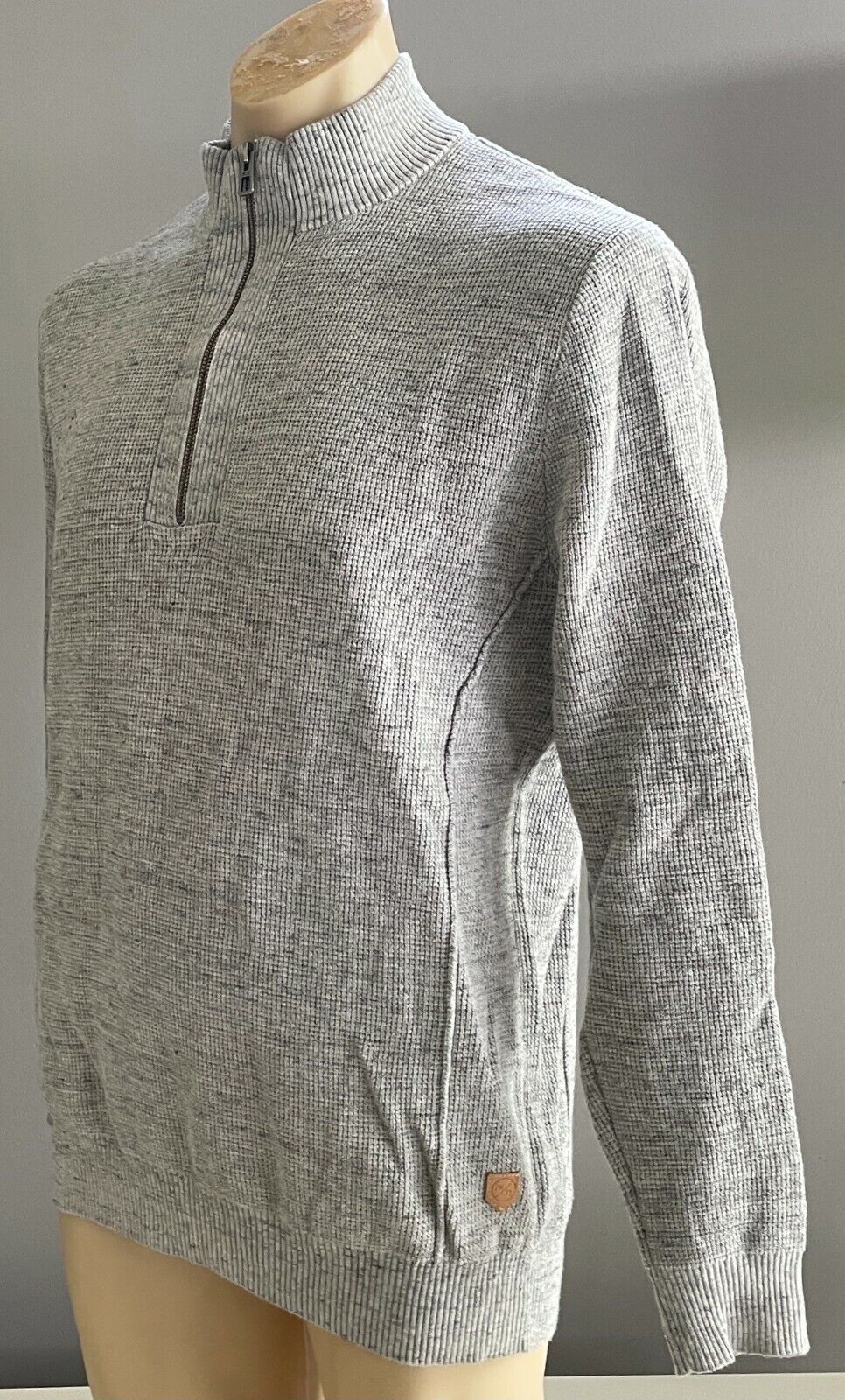 JEANSWEST Alloy Marle 1/4 Zip Top Waffle Weave High Neck Pullover Mens Sz L NEW
