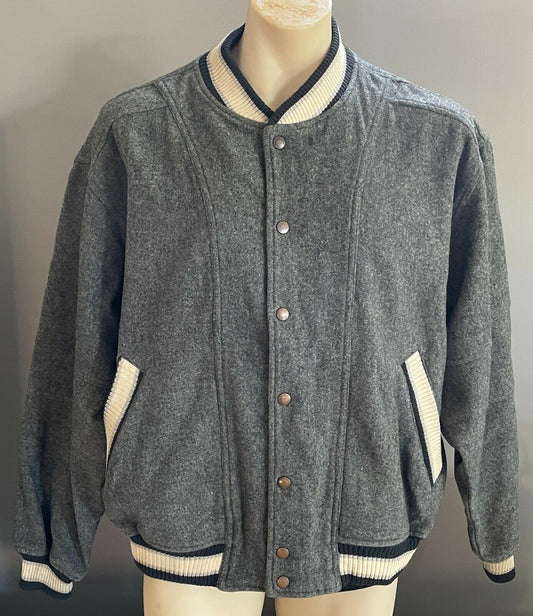 Vintage Mens CUGGI Baseball Jacket Grey Wool Long Sleeve Sweater Size L