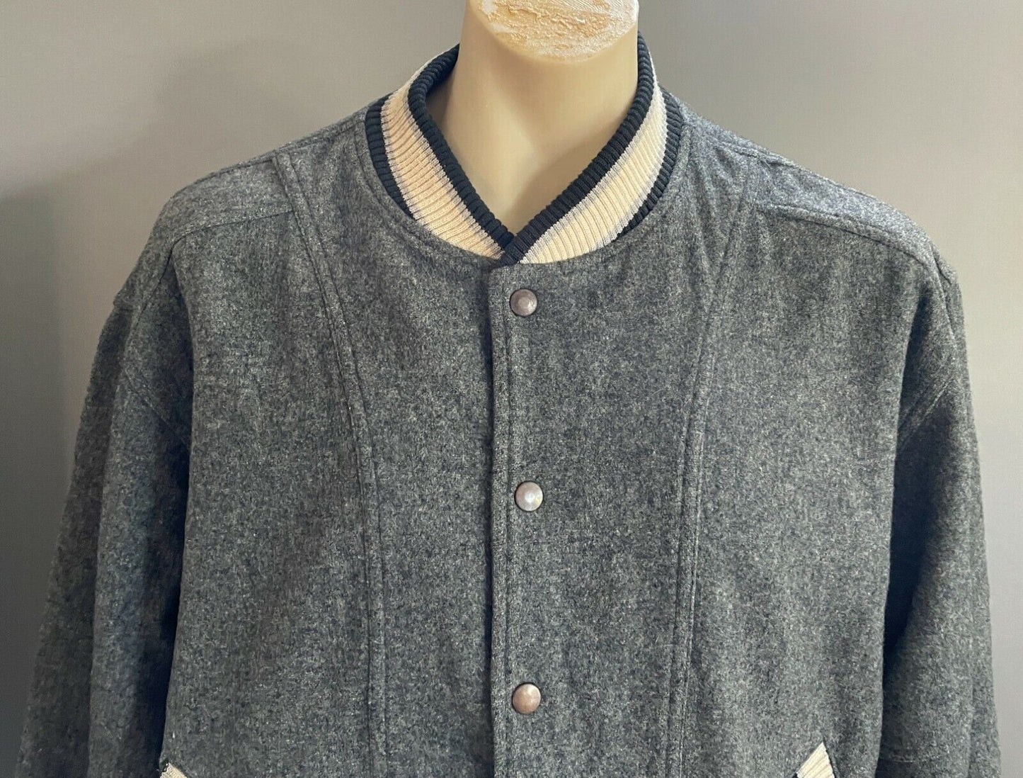 Vintage Mens CUGGI Baseball Jacket Grey Wool Long Sleeve Sweater Size L