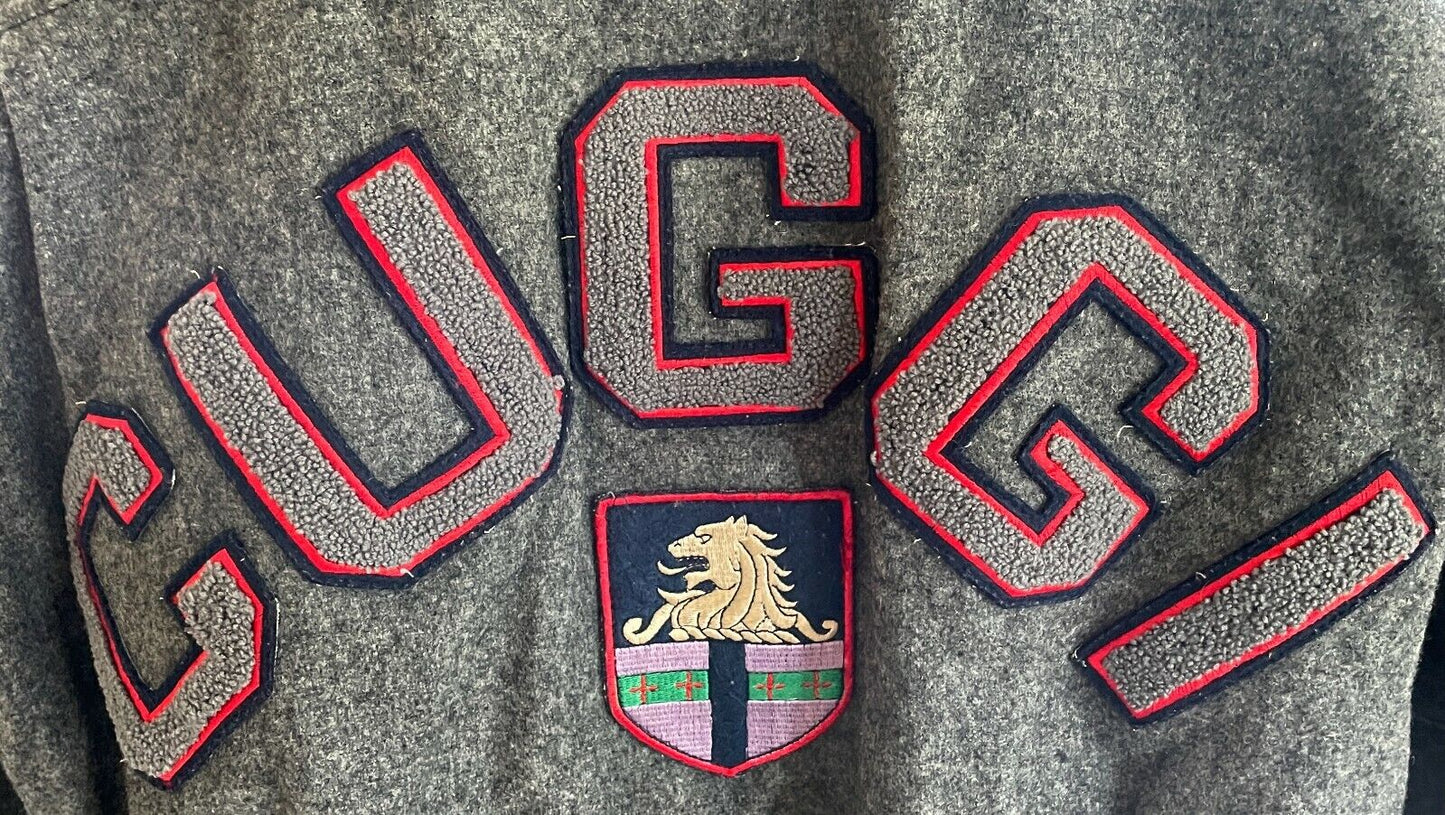 Vintage Mens CUGGI Baseball Jacket Grey Wool Long Sleeve Sweater Size L
