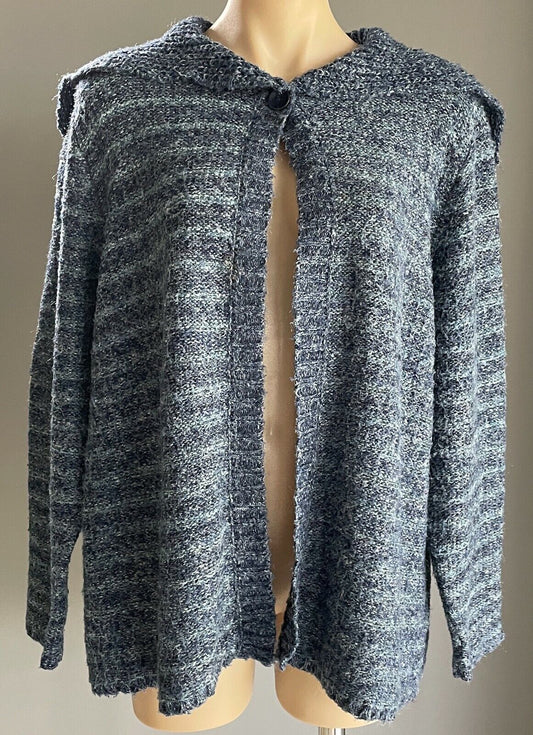 CLASSICS Cardigan Blue Green Silver Knit Oversized Collar Ladies Size XXL 16 18
