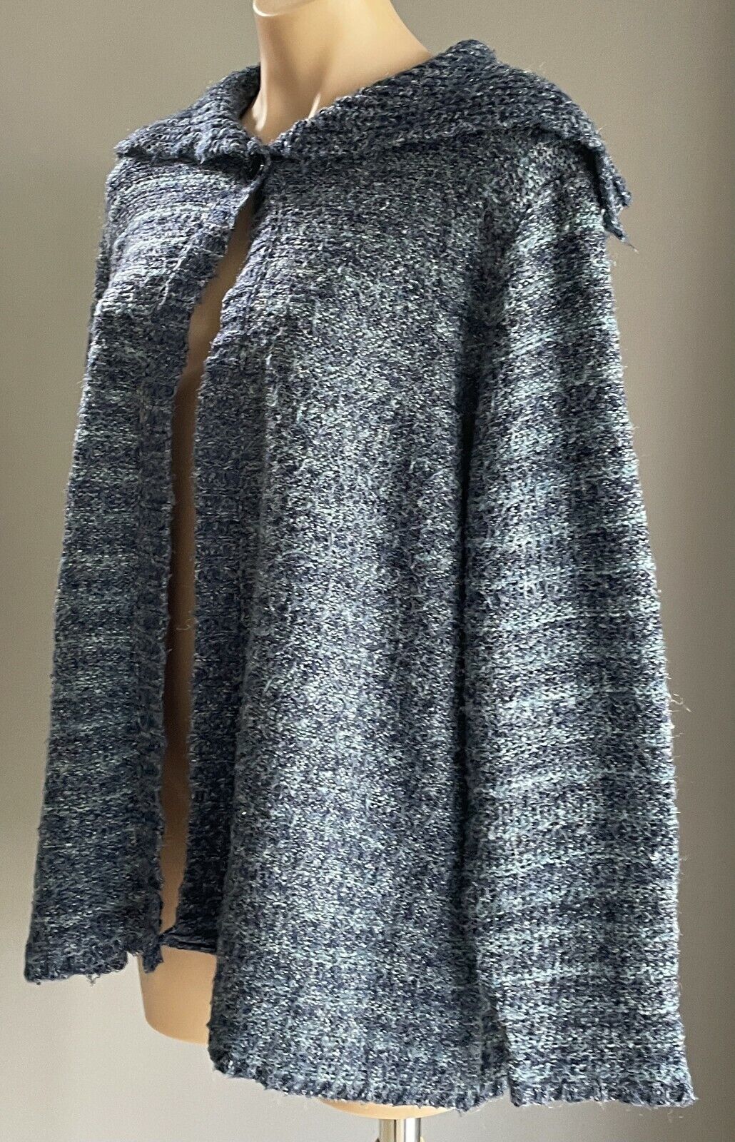 CLASSICS Cardigan Blue Green Silver Knit Oversized Collar Ladies Size XXL 16 18