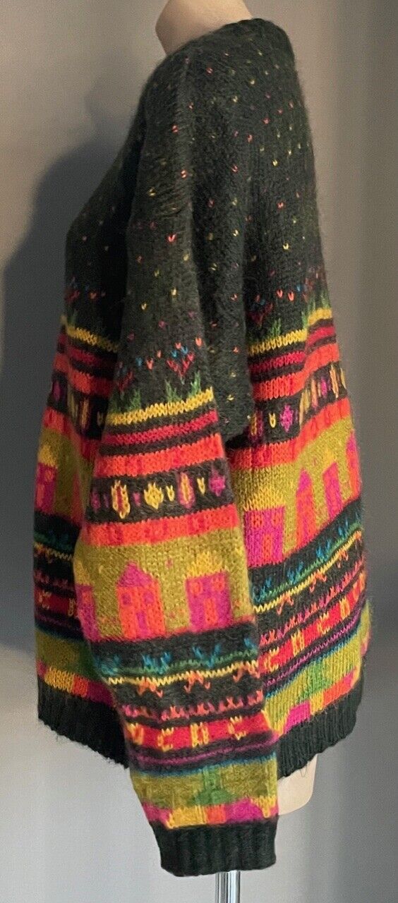 JUST JEANS Cardigan Mohair Naive Bright Colours Chunky Knit Size M 12 Vintage