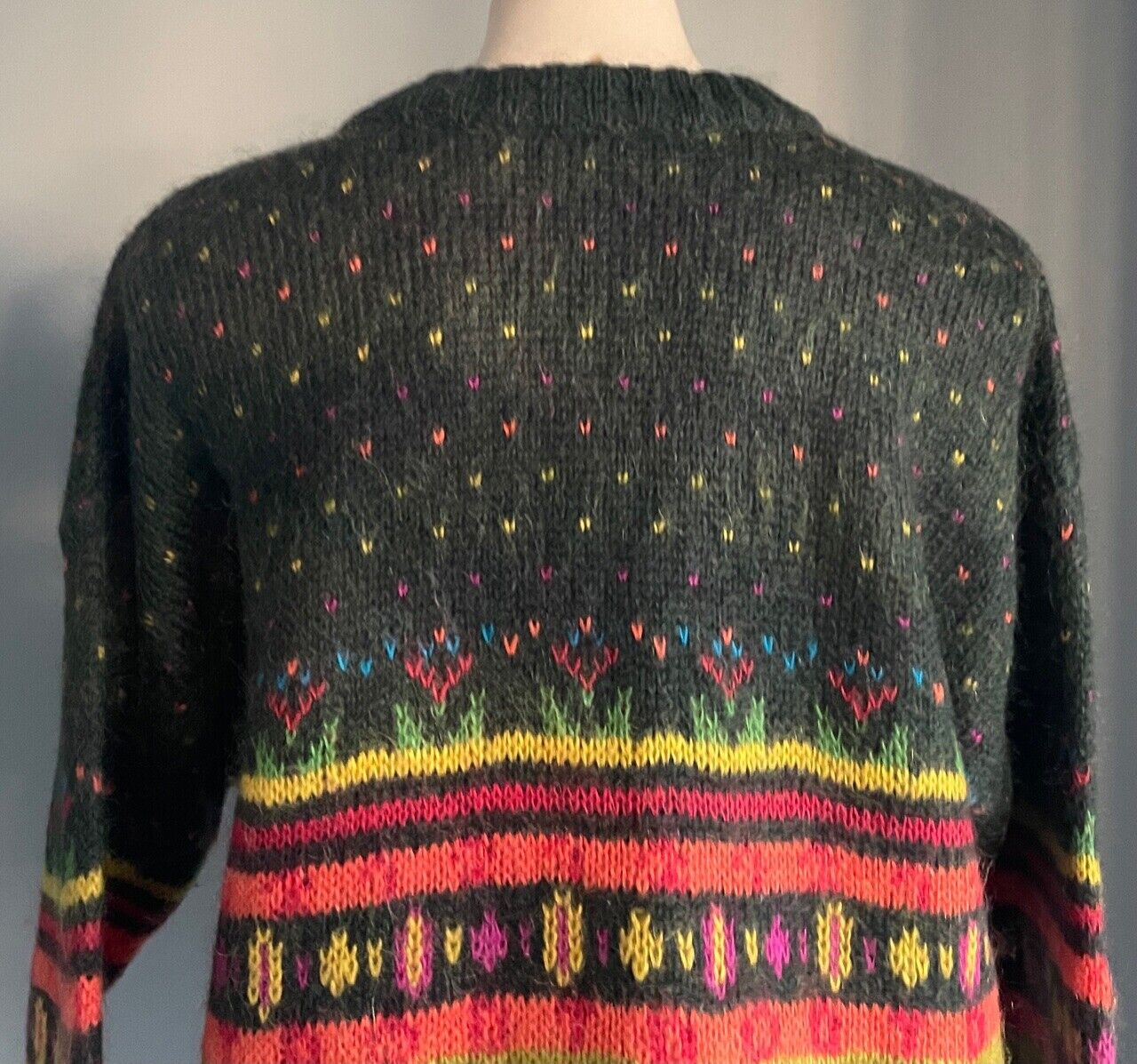 JUST JEANS Cardigan Mohair Naive Bright Colours Chunky Knit Size M 12 Vintage