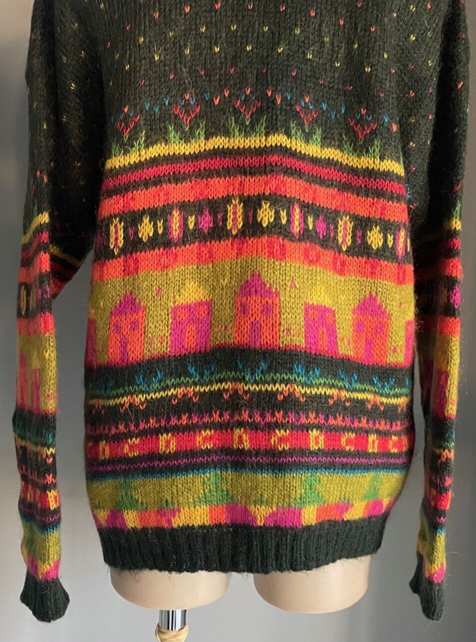 JUST JEANS Cardigan Mohair Naive Bright Colours Chunky Knit Size M 12 Vintage