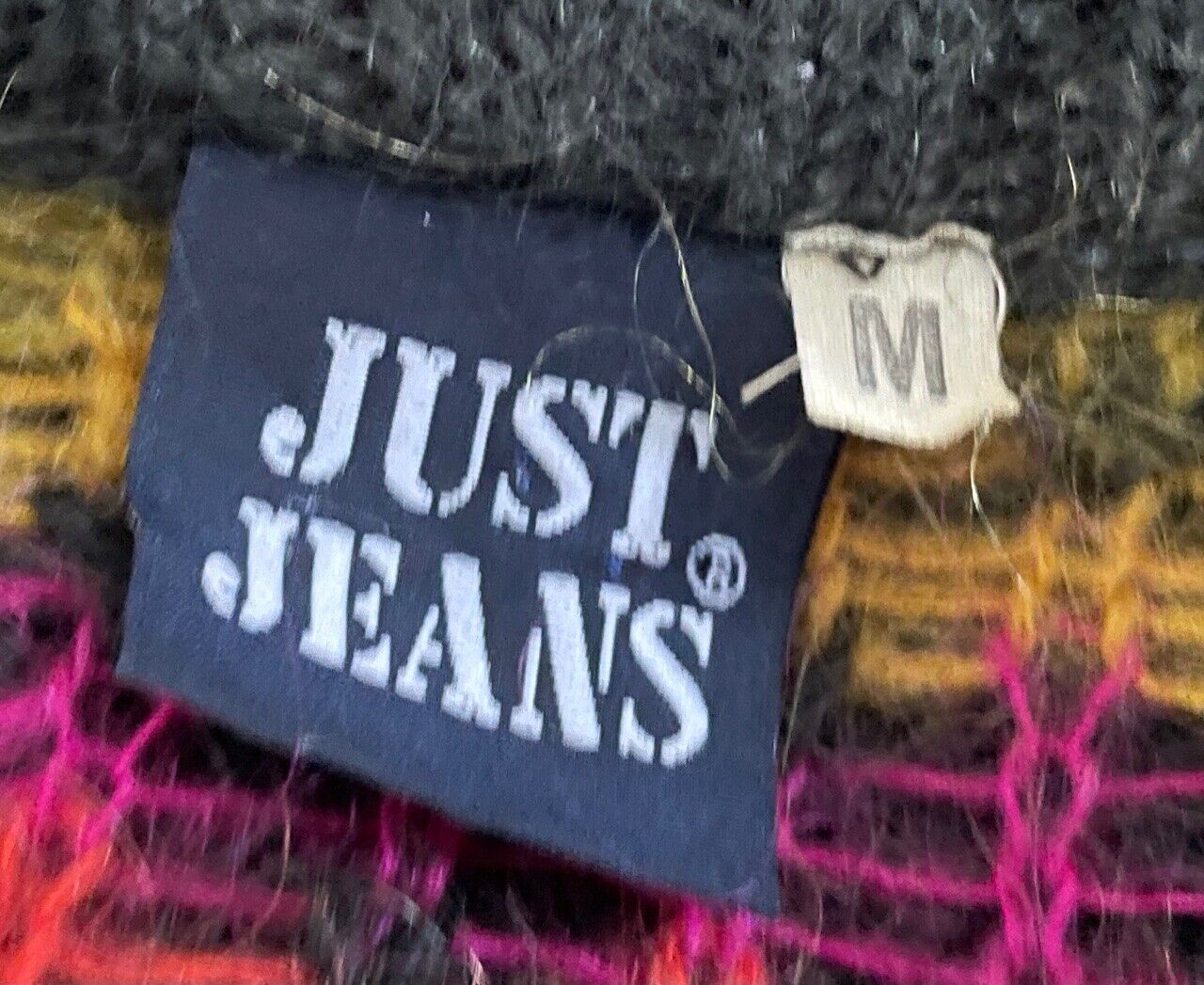 JUST JEANS Cardigan Mohair Naive Bright Colours Chunky Knit Size M 12 Vintage