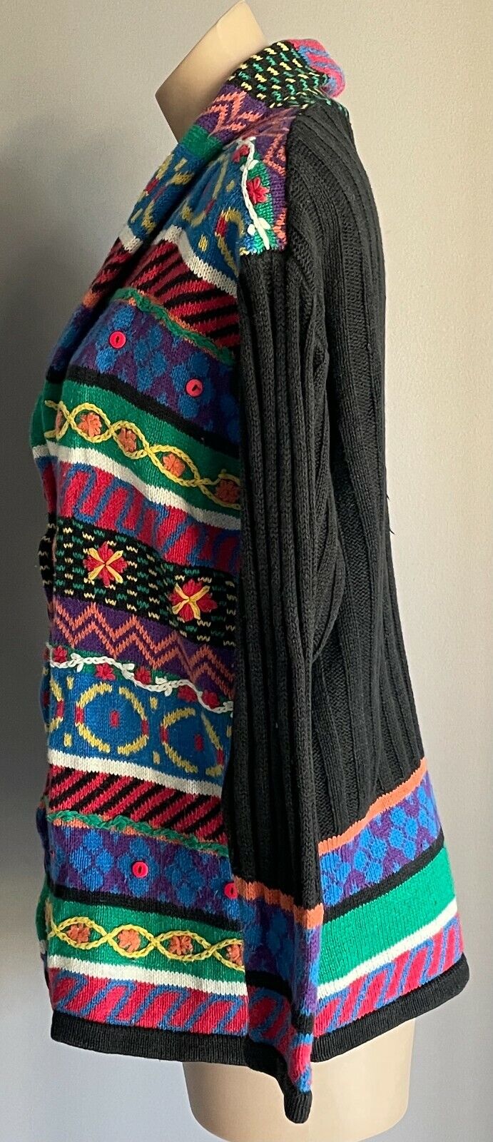 CAROLE LITTLE Sport Petites Cardigan Bright Colours 3D Knit Size M Vintage